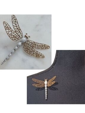 Carolee Vintage Dragonfly Brooch Pave Crystal En Tremblant Articulated Wings